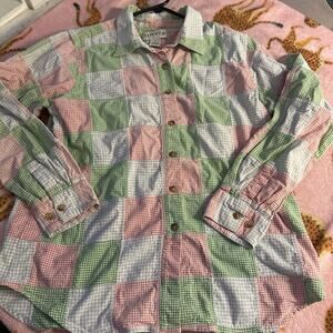 Orvis Women's Pastel Plaid Patchwork Button-Up Shirt Size Medium Long Sleeve